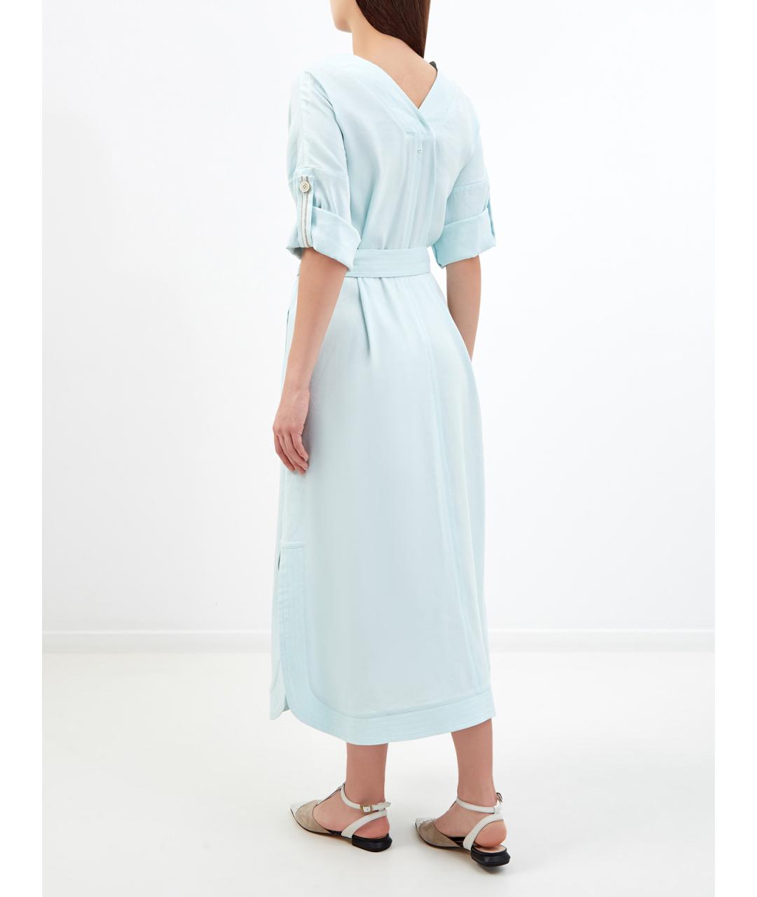 LORENA ANTONIAZZI Бирюзовое льняное повседневное платье, фото 4