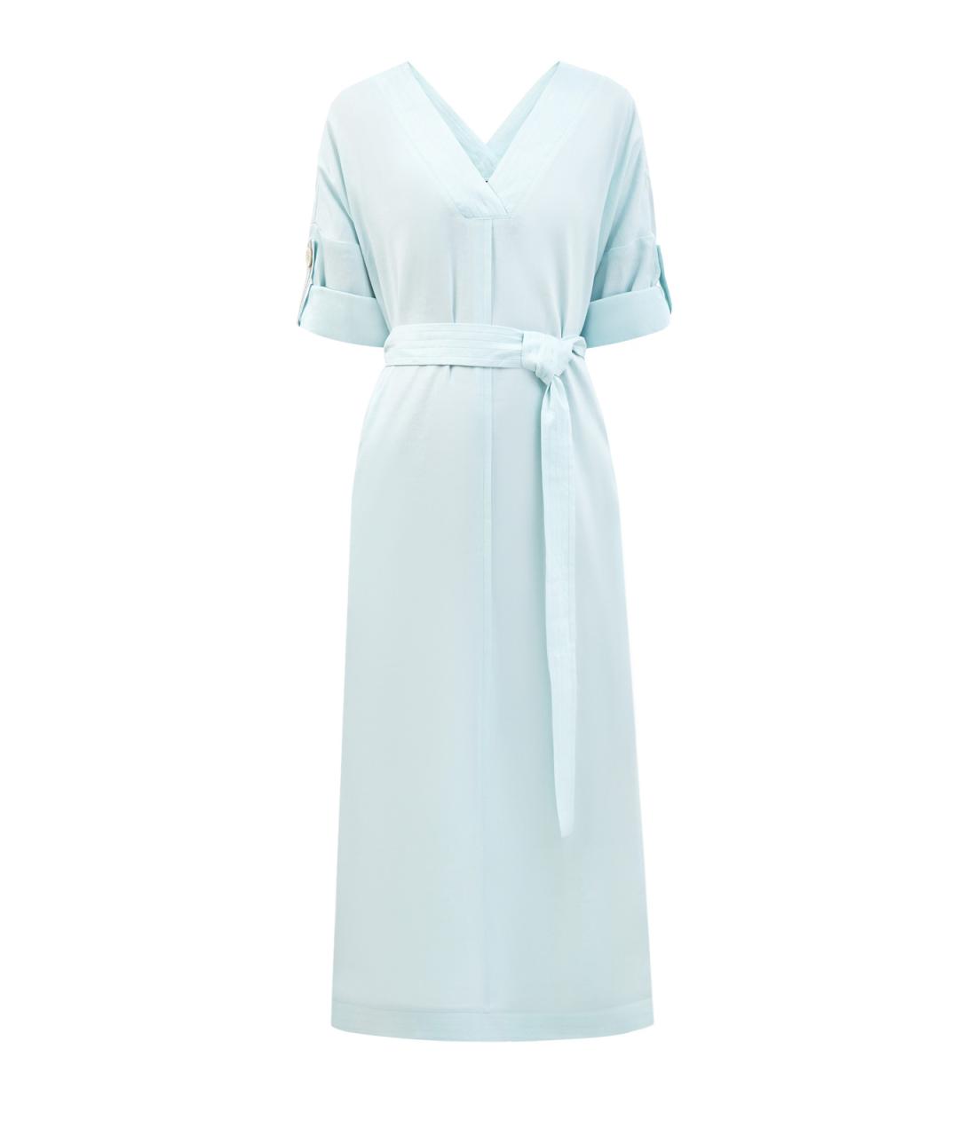 LORENA ANTONIAZZI Бирюзовое льняное повседневное платье, фото 1