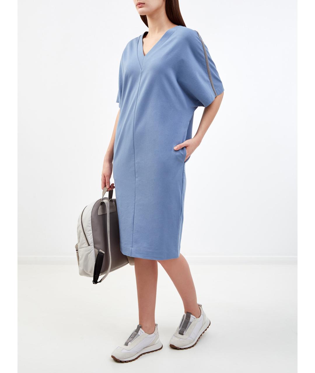 BRUNELLO CUCINELLI Синее хлопковое повседневное платье, фото 2