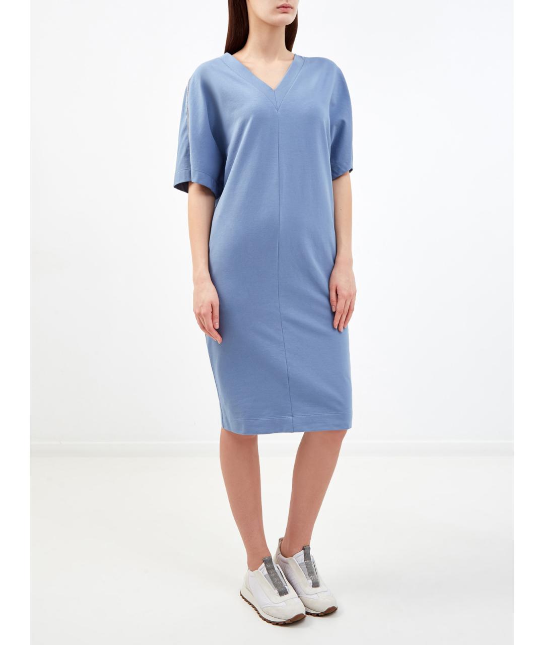 BRUNELLO CUCINELLI Синее хлопковое повседневное платье, фото 3
