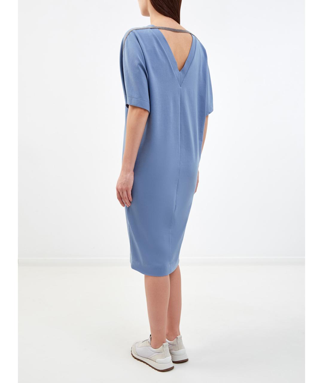 BRUNELLO CUCINELLI Синее хлопковое повседневное платье, фото 4