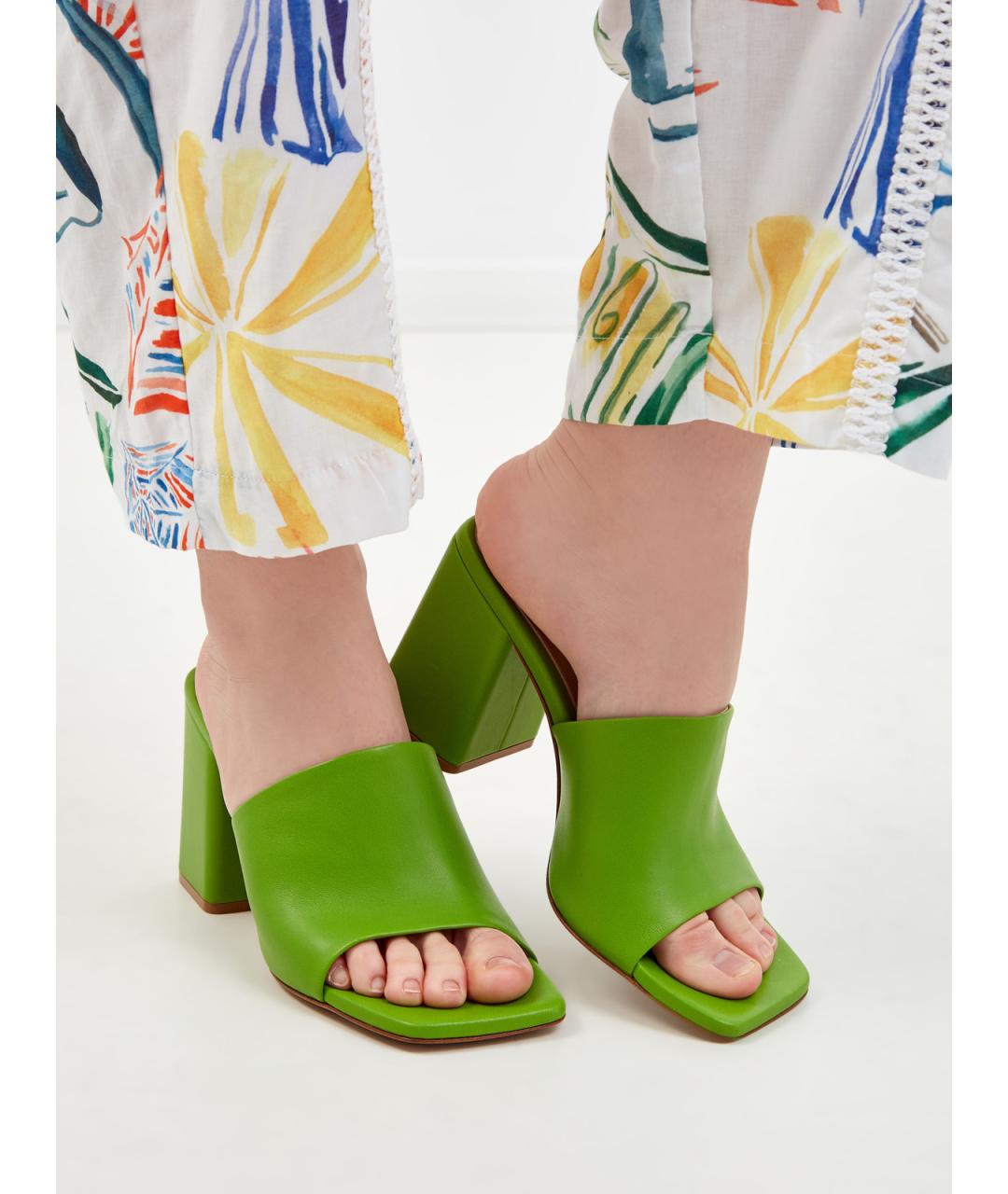 GIANVITO ROSSI Зеленые кожаные мюли, фото 2