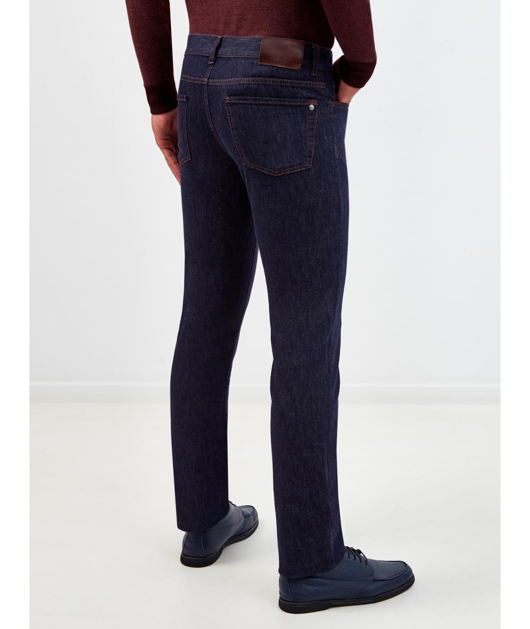 CANALI Темно-синие хлопковые прямые джинсы, фото 4