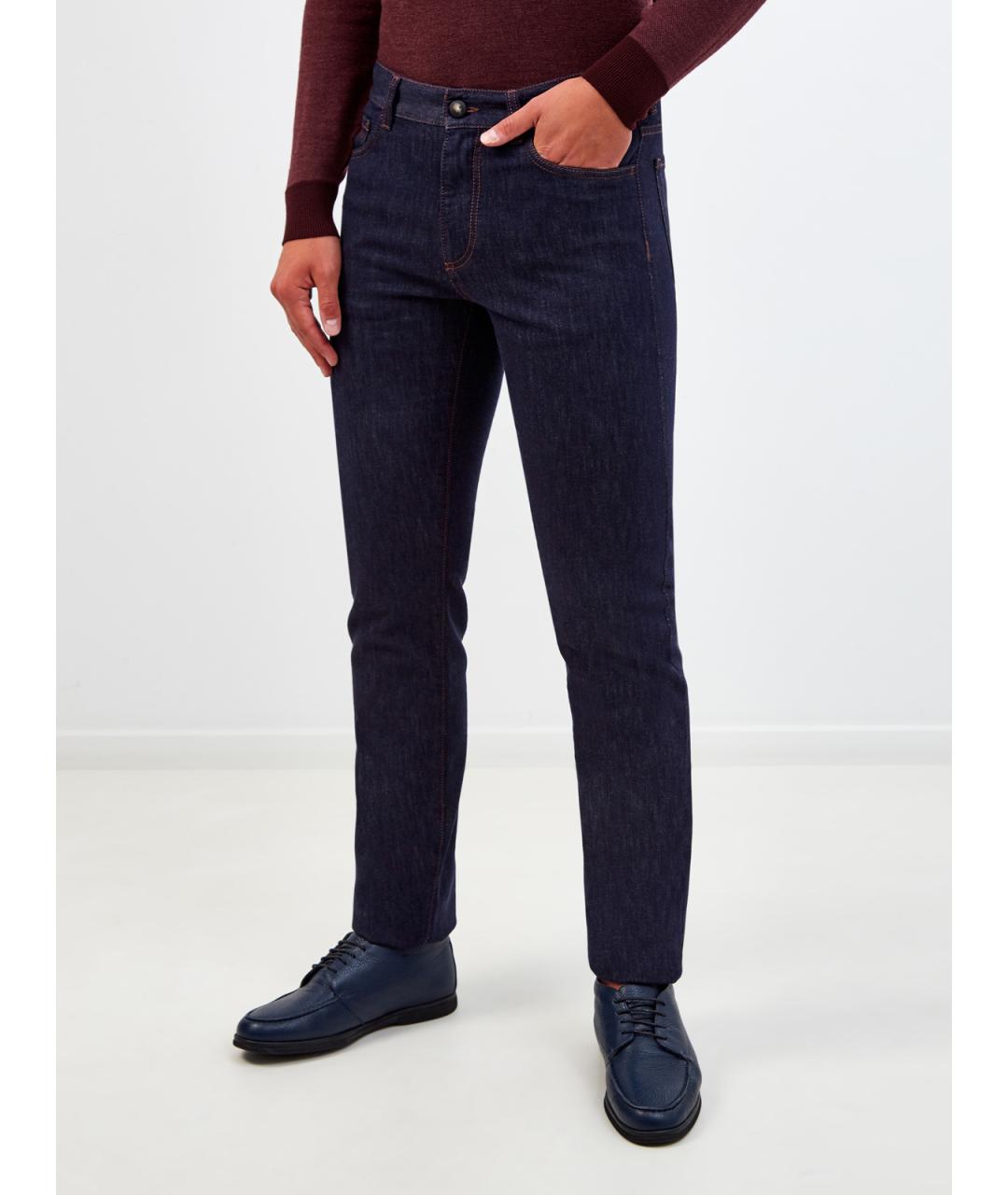 CANALI Темно-синие хлопковые прямые джинсы, фото 3