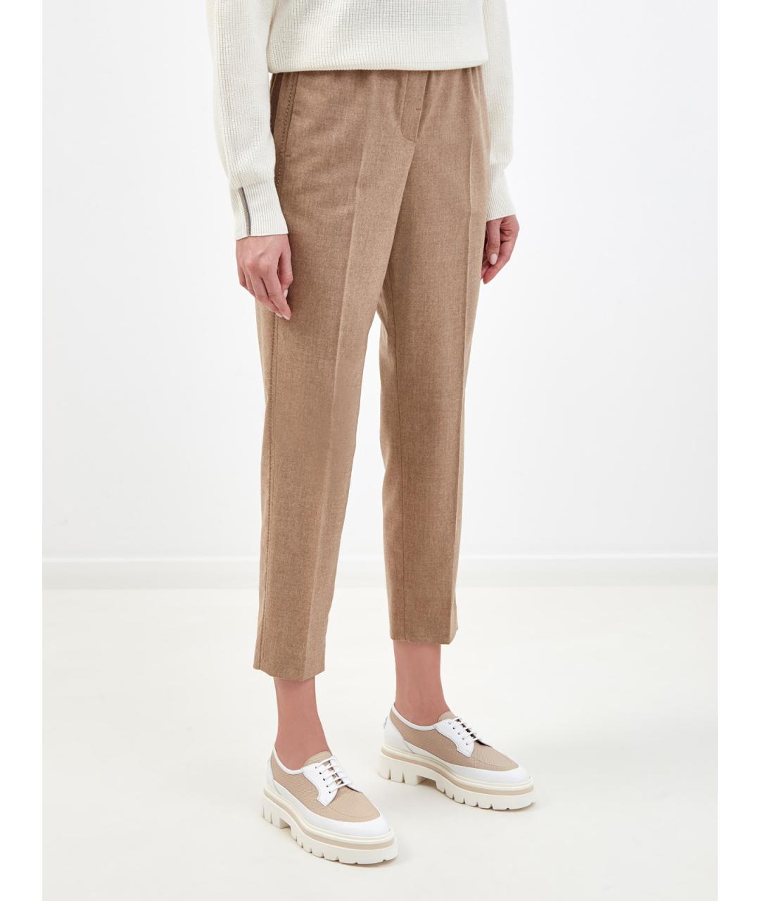 PESERICO Коричневые шерстяные прямые брюки, фото 3