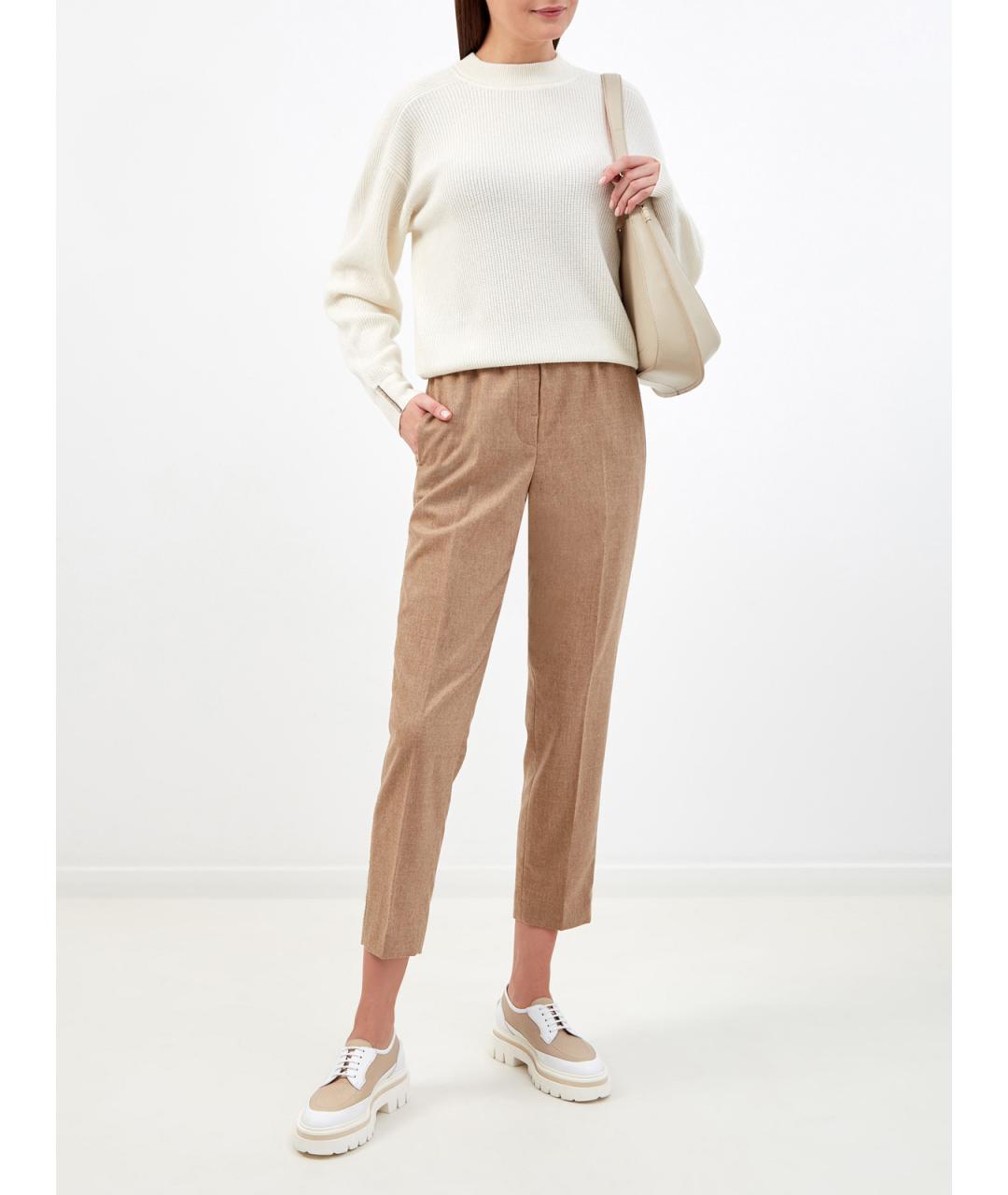 PESERICO Коричневые шерстяные прямые брюки, фото 2