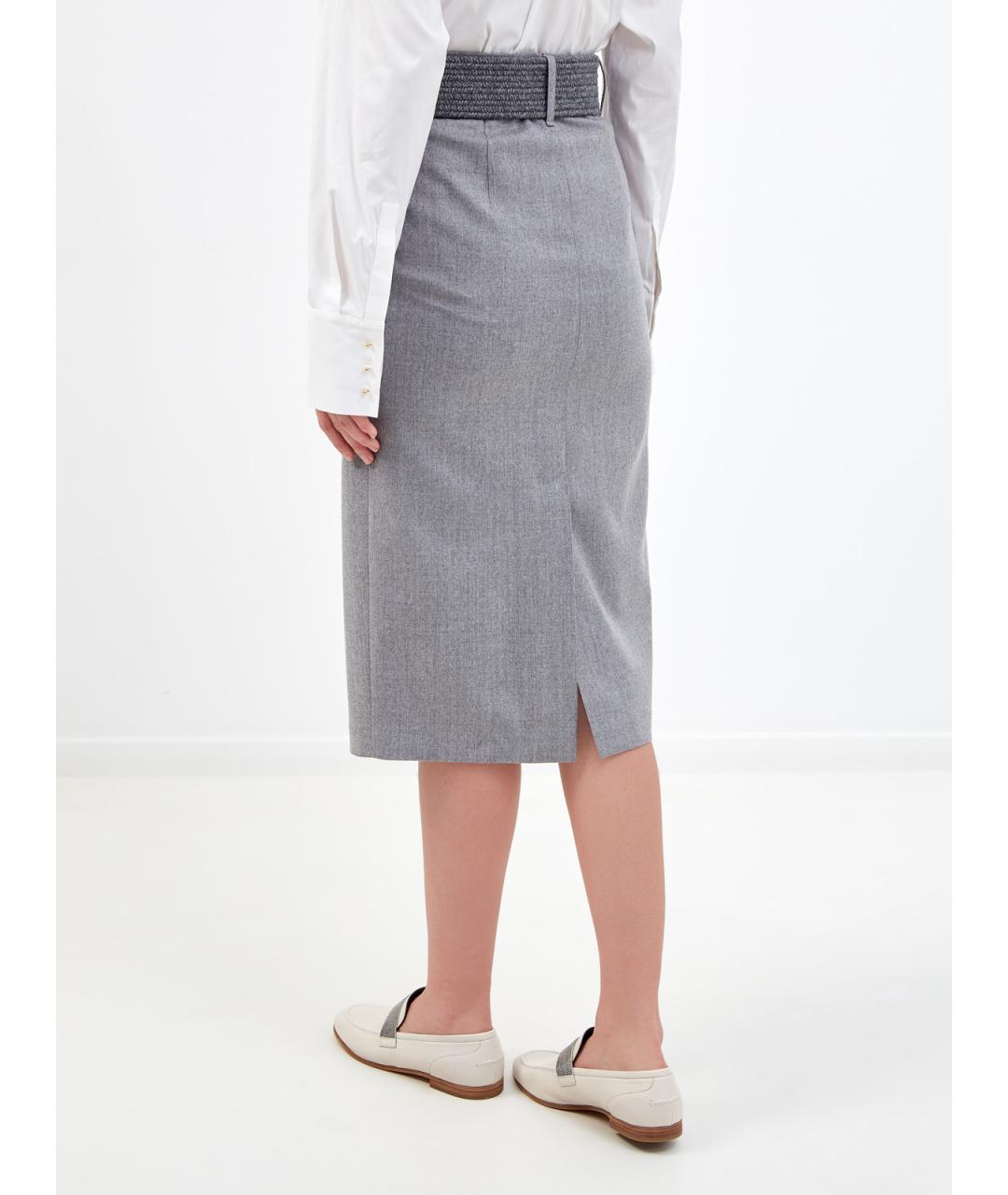 BRUNELLO CUCINELLI Серая шерстяная юбка миди, фото 4