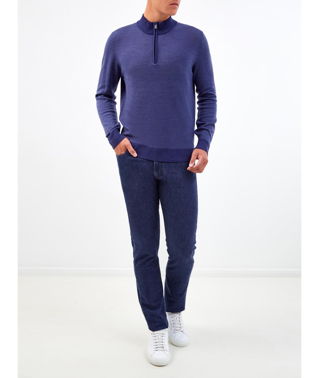 CANALI Синие хлопковые прямые джинсы, фото 2