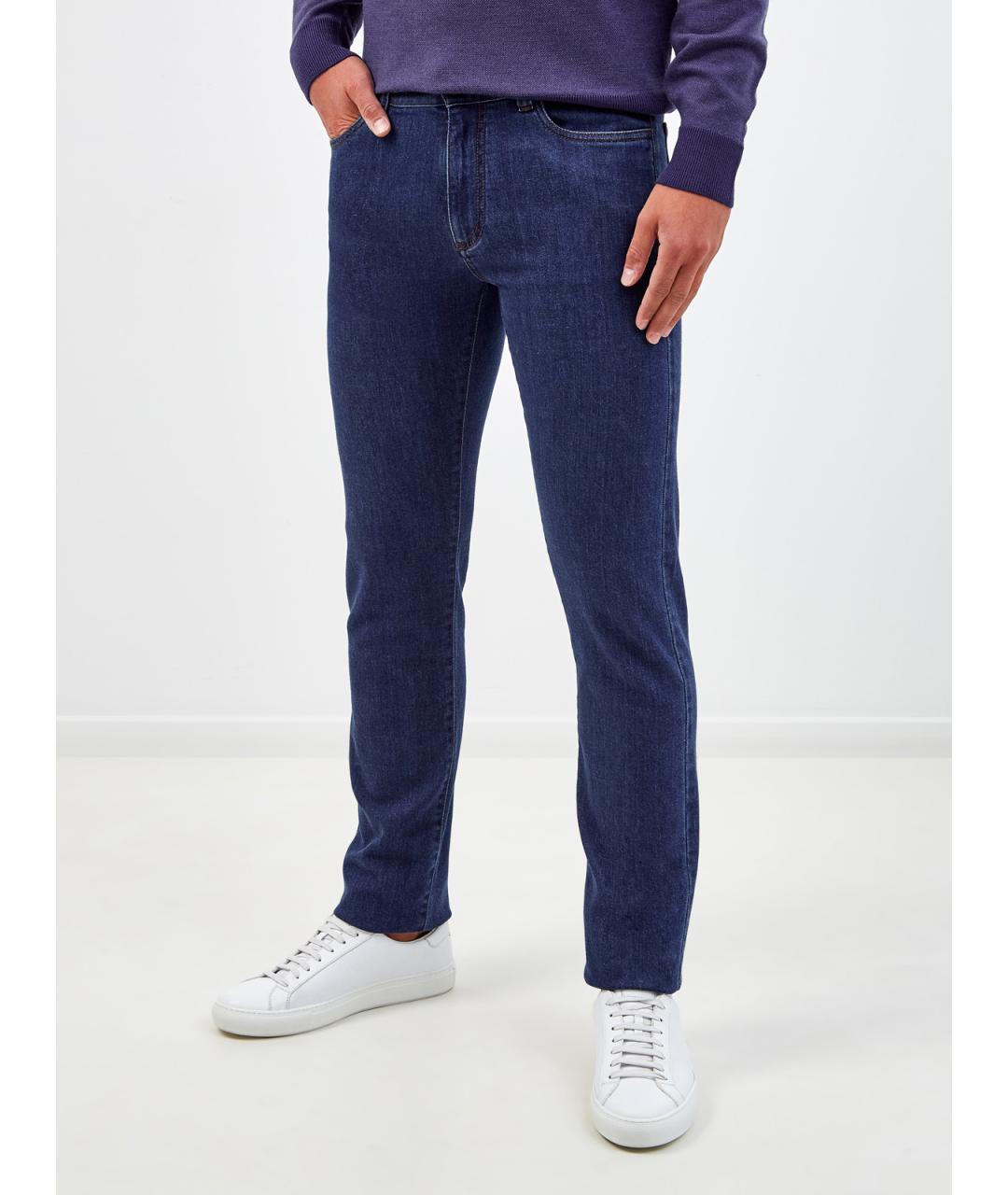 CANALI Синие хлопковые прямые джинсы, фото 3