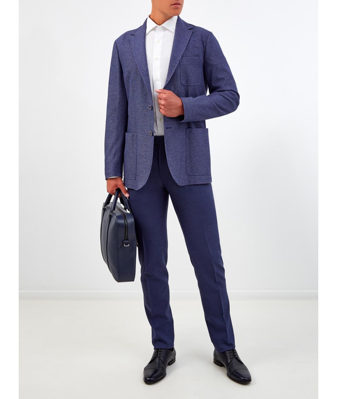 CANALI Синие шерстяные повседневные брюки, фото 2