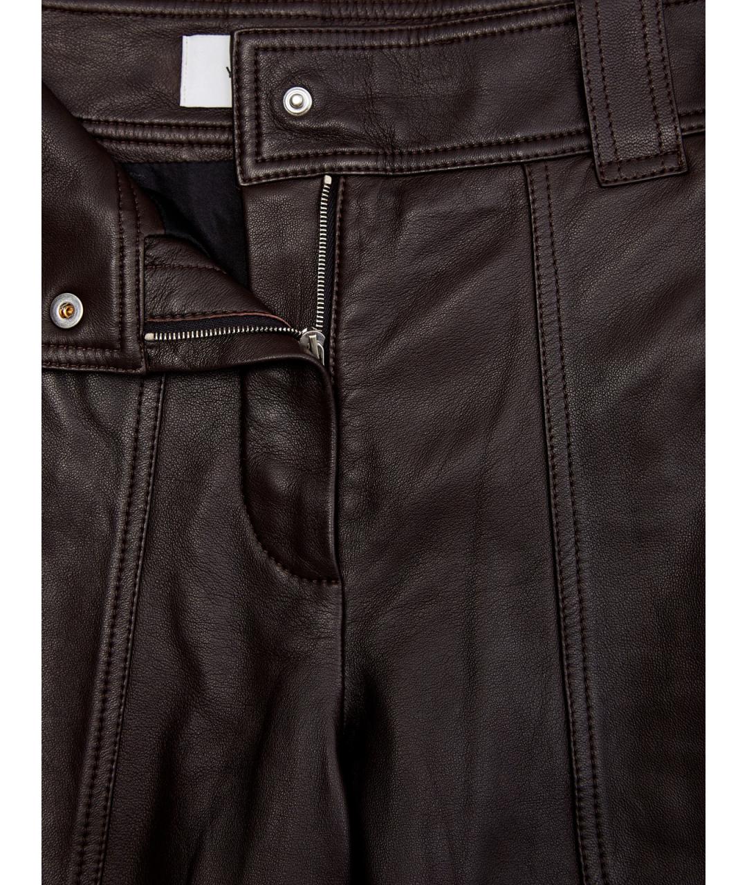 YVES SALOMON Коричневые кожаные прямые брюки, фото 6