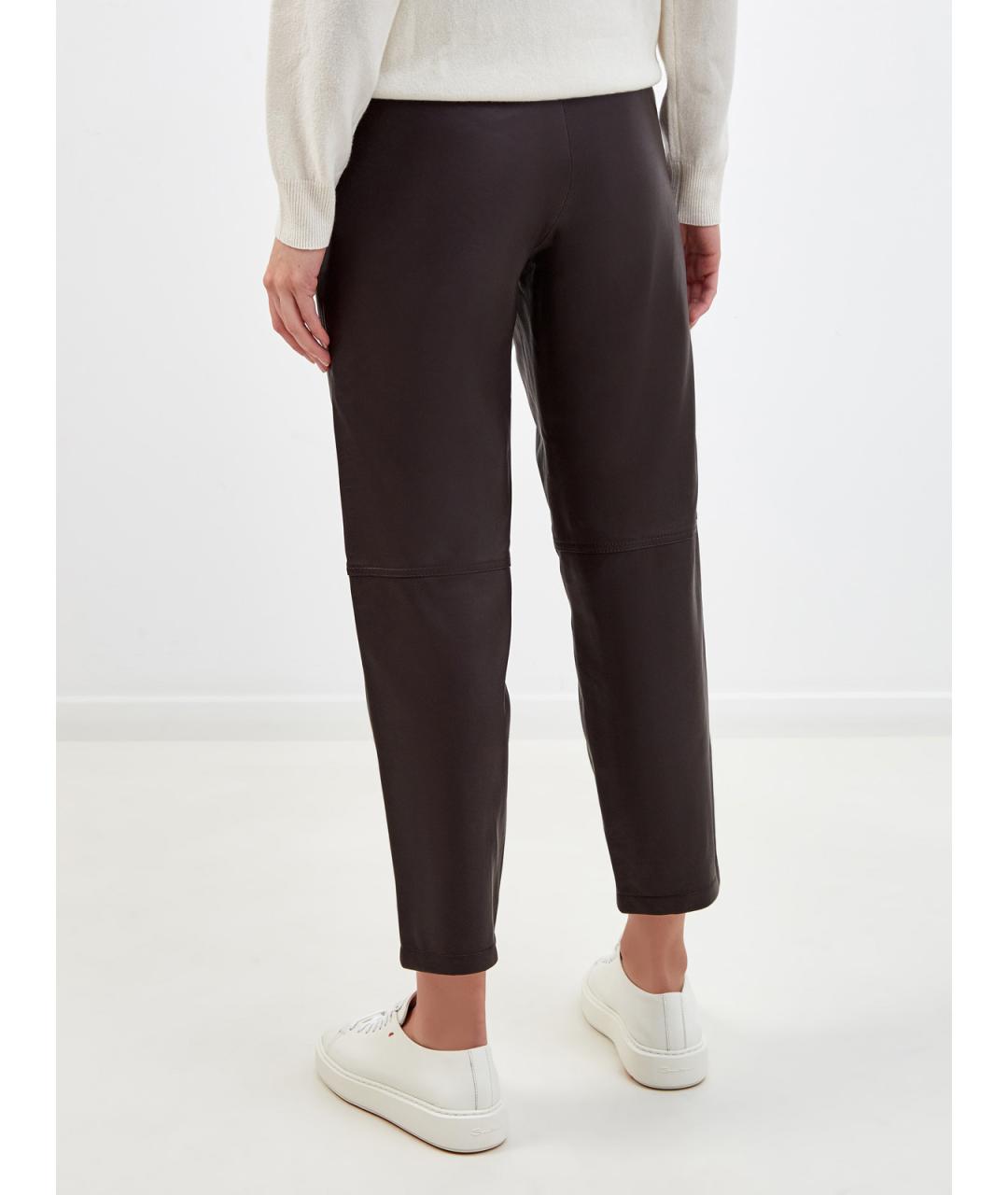 YVES SALOMON Коричневые кожаные прямые брюки, фото 4