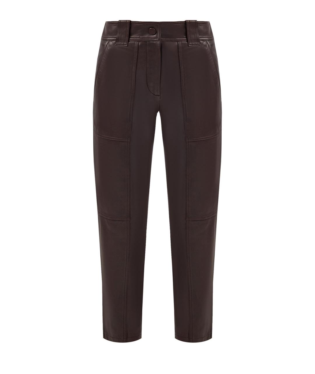 YVES SALOMON Коричневые кожаные прямые брюки, фото 1