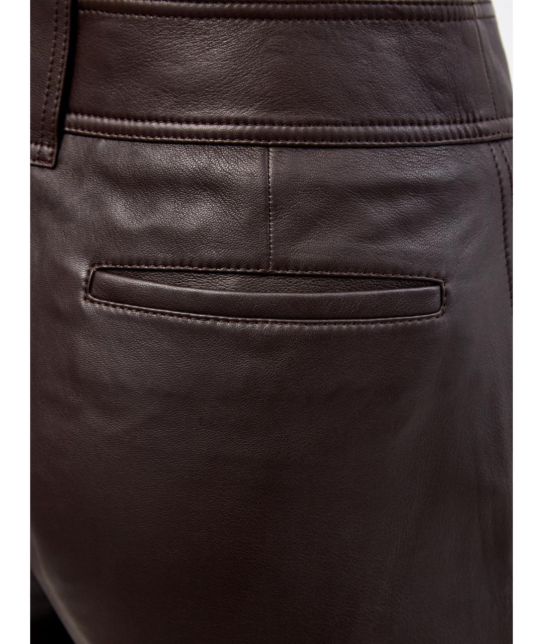 YVES SALOMON Коричневые кожаные прямые брюки, фото 5