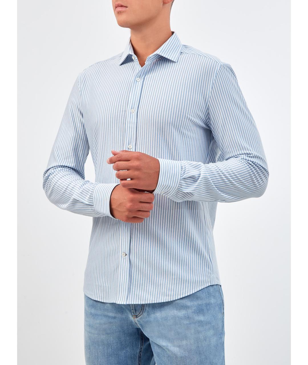 BRUNELLO CUCINELLI Голубая хлопковая классическая рубашка, фото 3