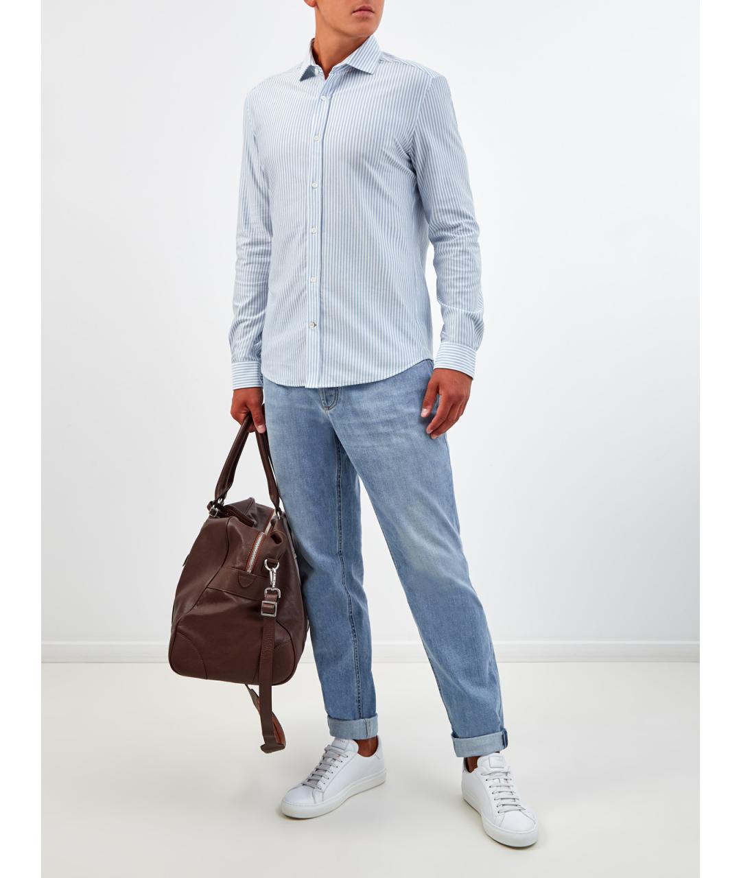 BRUNELLO CUCINELLI Голубая хлопковая классическая рубашка, фото 2