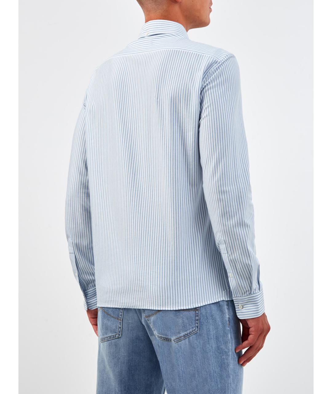 BRUNELLO CUCINELLI Голубая хлопковая классическая рубашка, фото 4