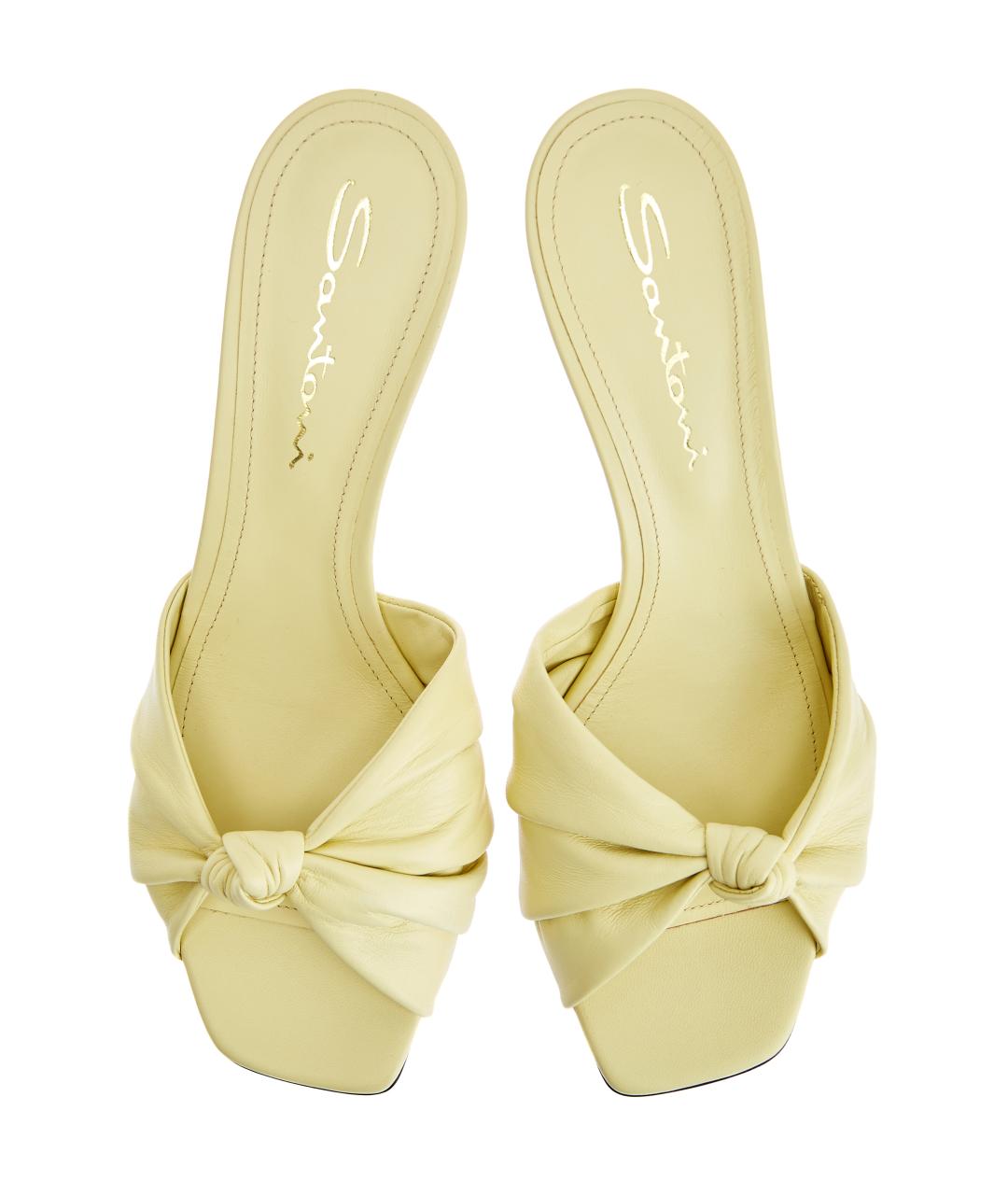 SANTONI Желтые кожаные мюли, фото 4