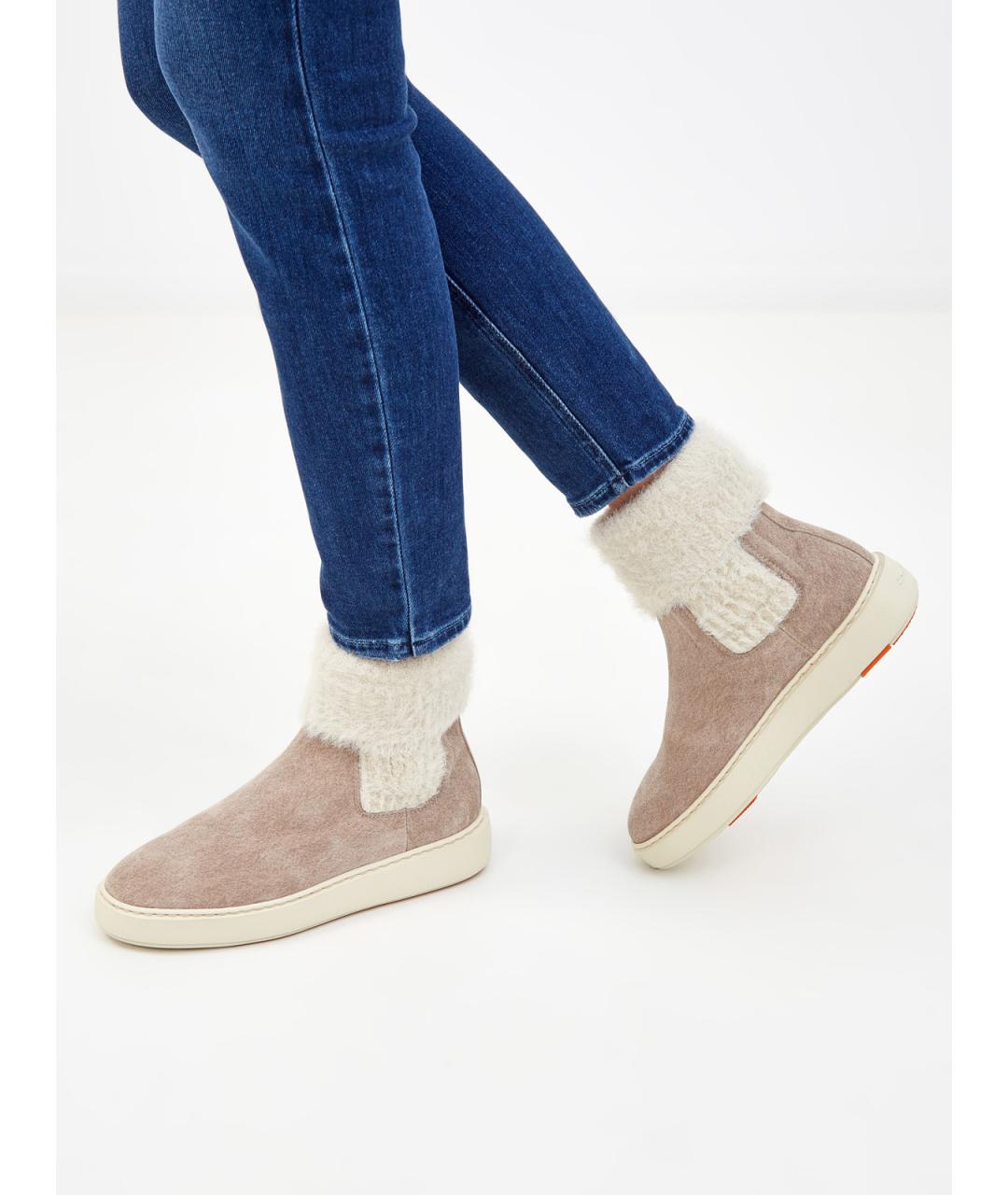 SANTONI Бежевые замшевые ботинки, фото 2