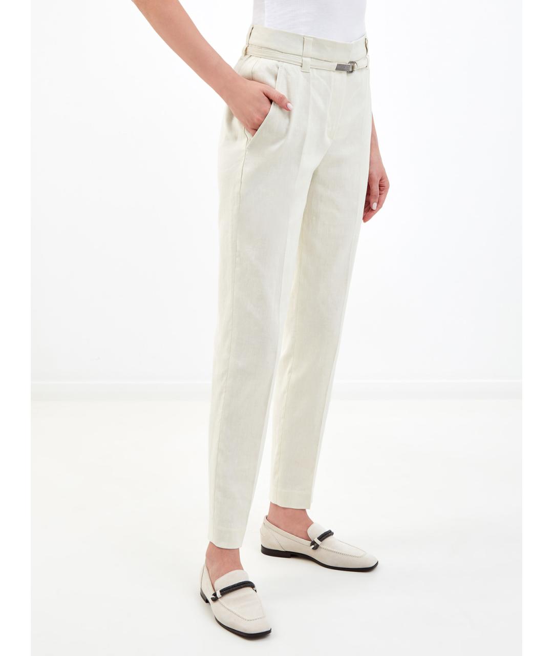 BRUNELLO CUCINELLI Белые льняные прямые брюки, фото 3