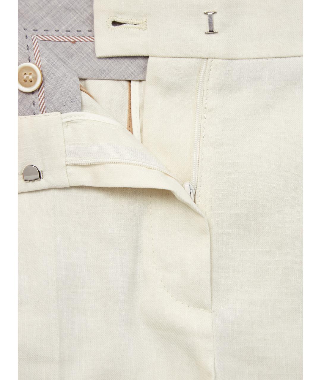 BRUNELLO CUCINELLI Белые льняные прямые брюки, фото 7