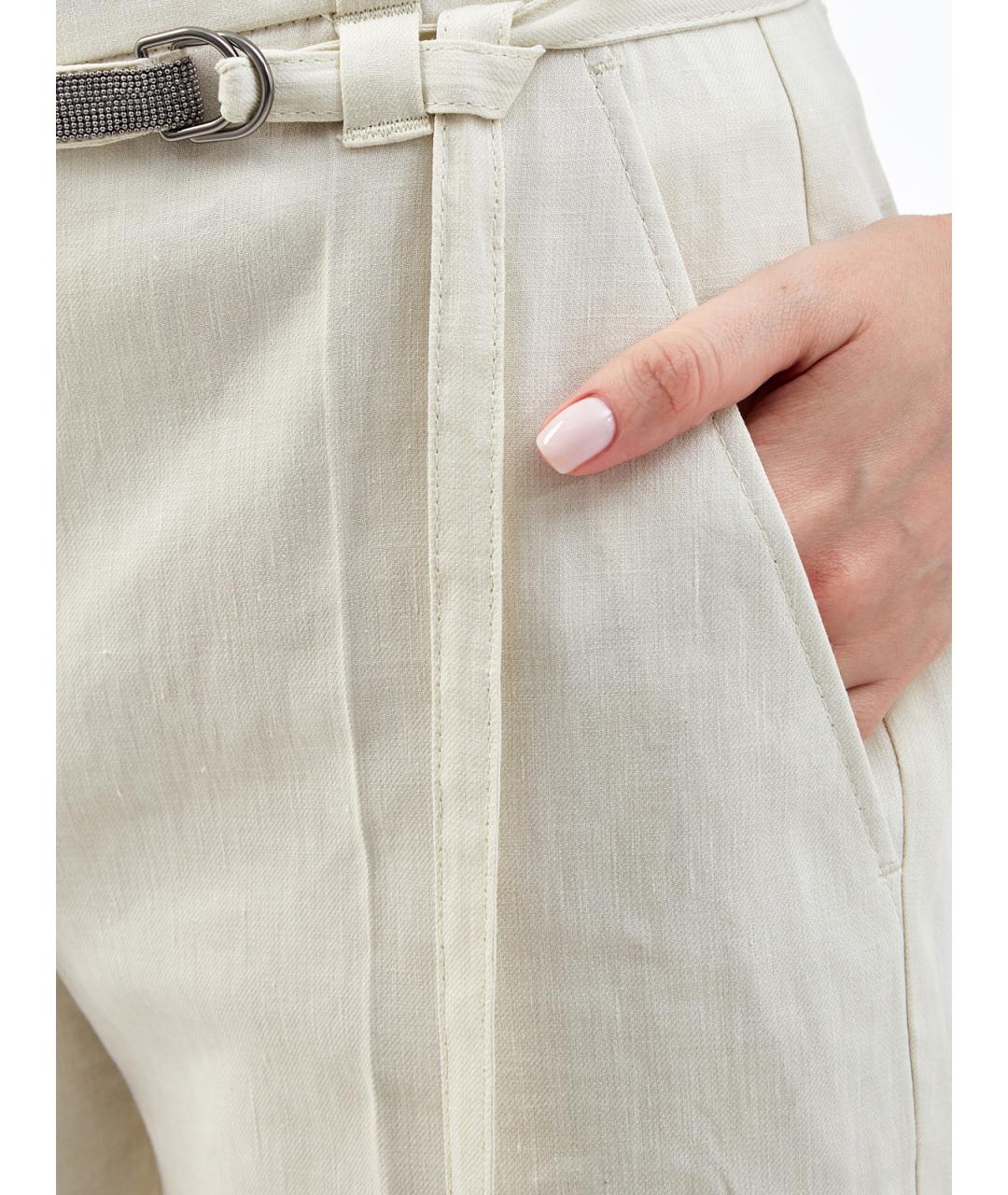 BRUNELLO CUCINELLI Белые льняные прямые брюки, фото 5