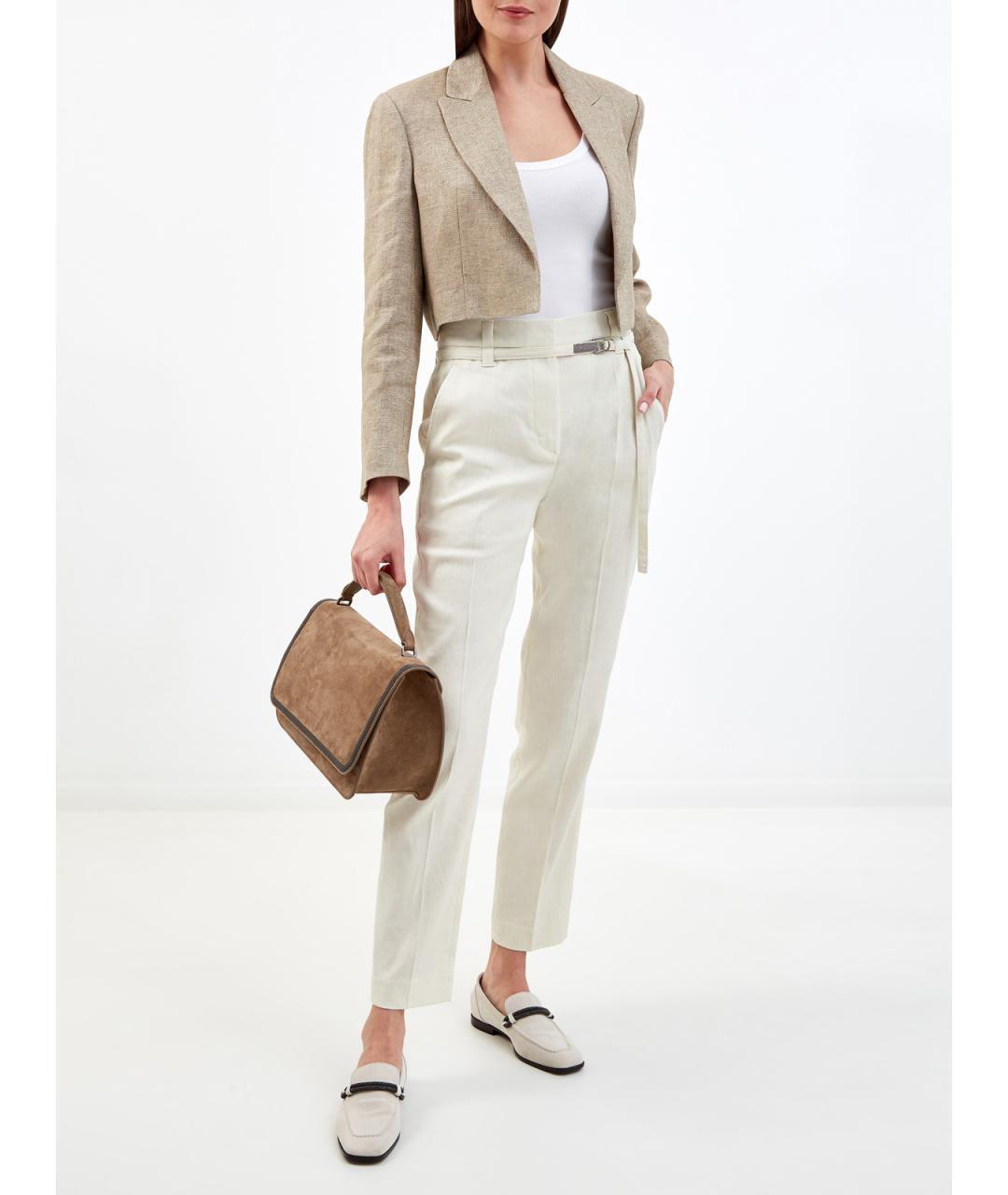 BRUNELLO CUCINELLI Белые льняные прямые брюки, фото 2