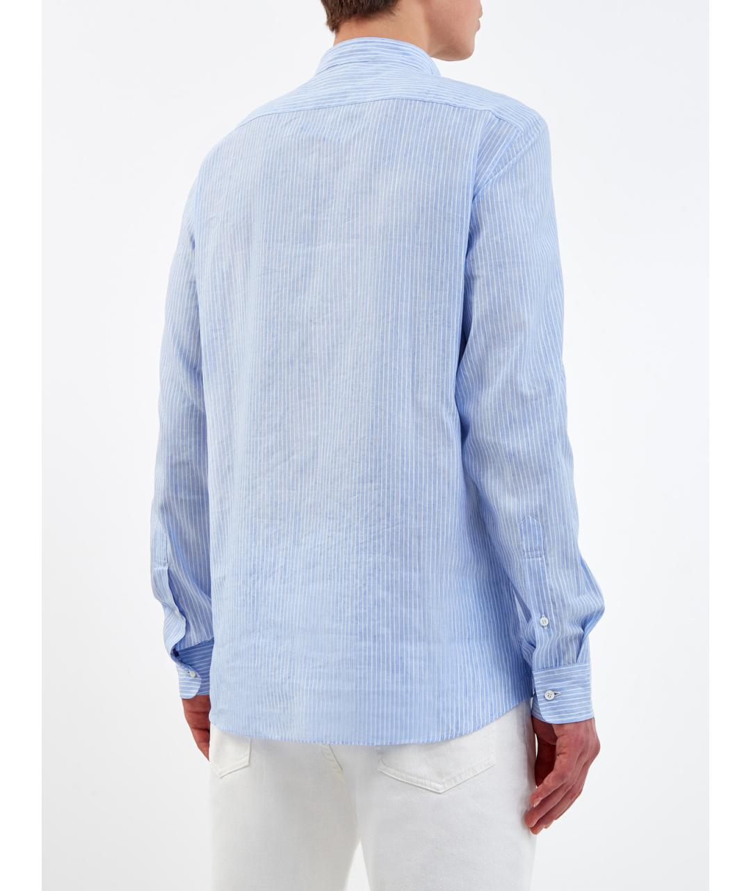 BRUNELLO CUCINELLI Голубая льняная кэжуал рубашка, фото 4
