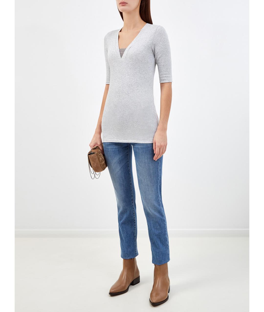 BRUNELLO CUCINELLI Серая хлопковая футболка, фото 3