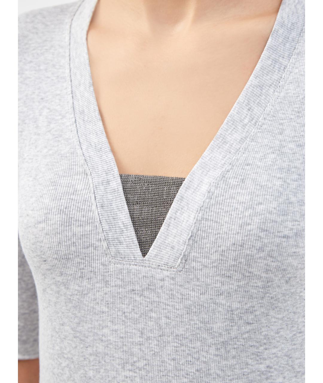 BRUNELLO CUCINELLI Серая хлопковая футболка, фото 4