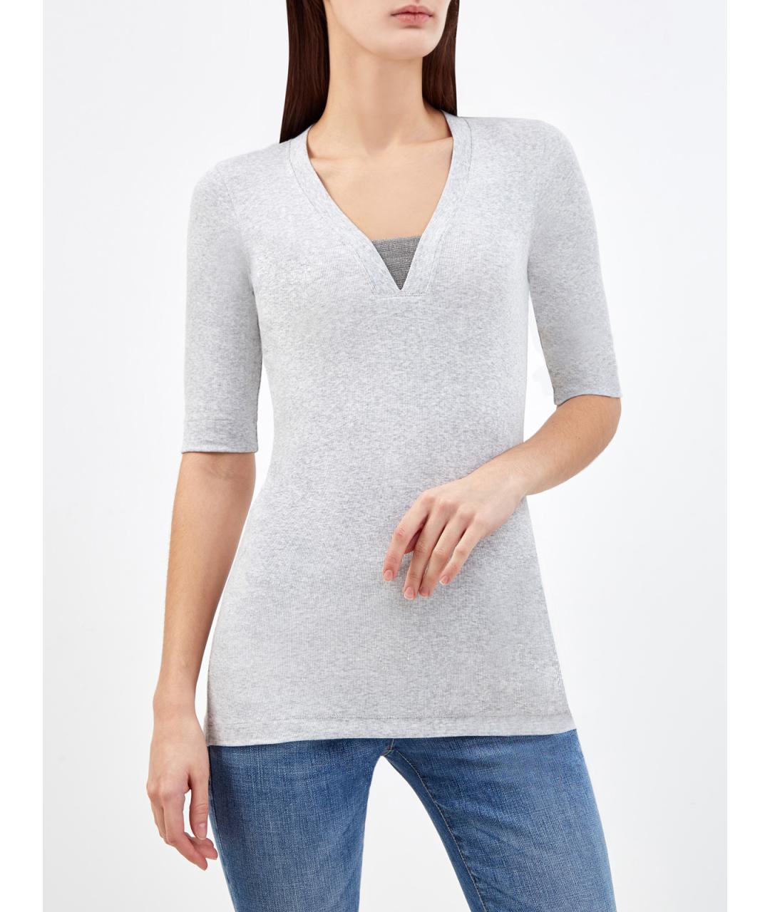 BRUNELLO CUCINELLI Серая хлопковая футболка, фото 2