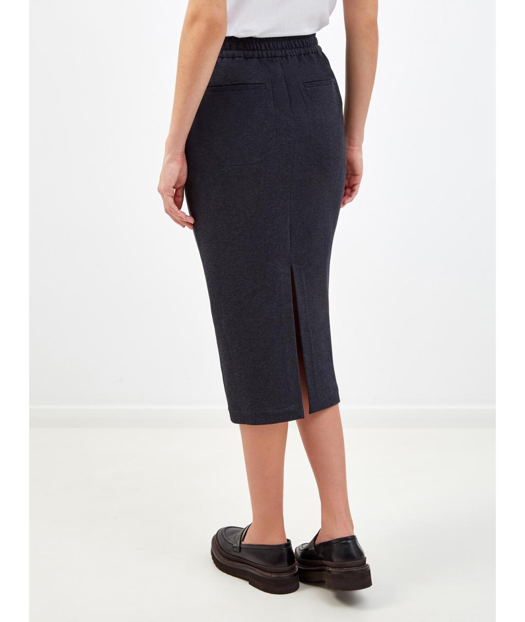 BRUNELLO CUCINELLI Антрацитовая хлопковая юбка миди, фото 4