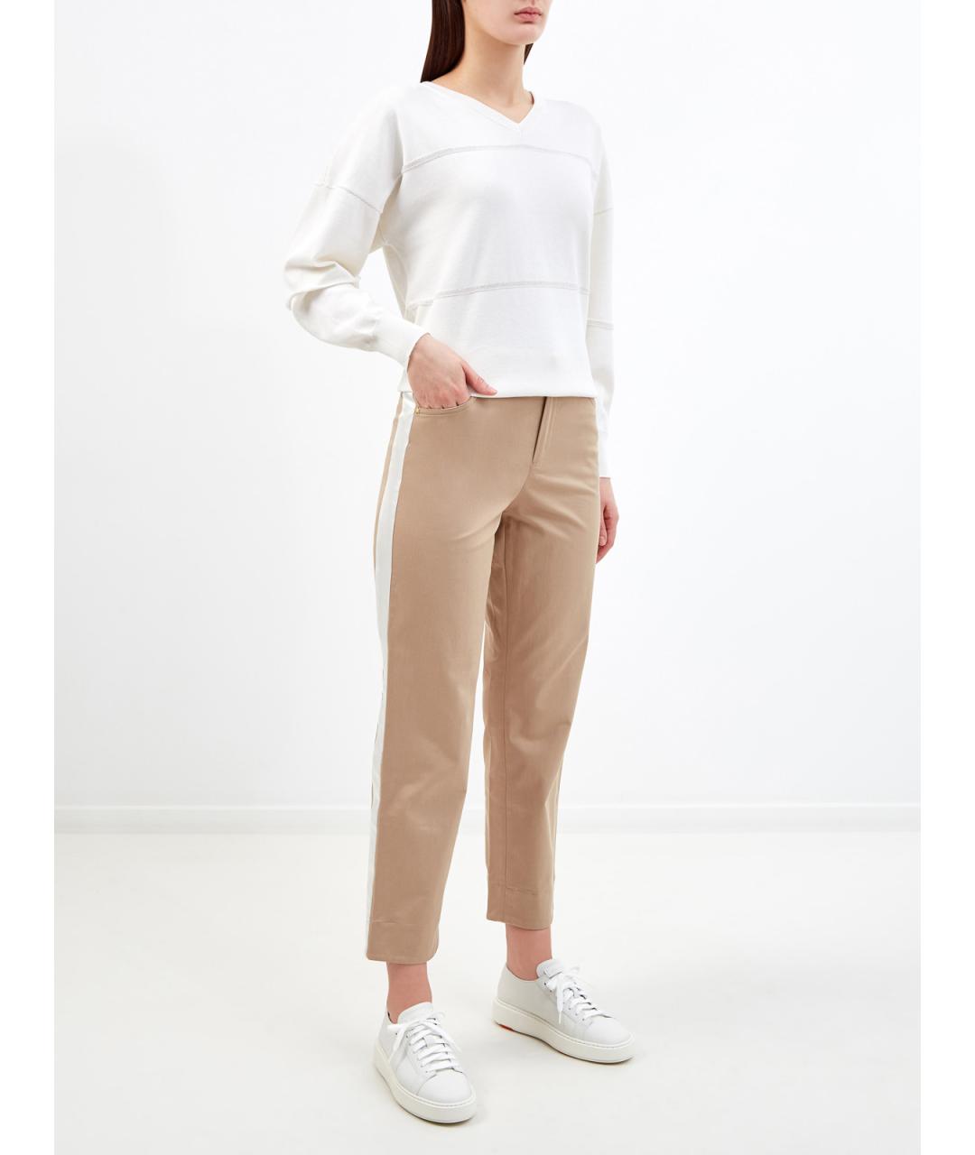 LORENA ANTONIAZZI Коричневые хлопковые брюки узкие, фото 4