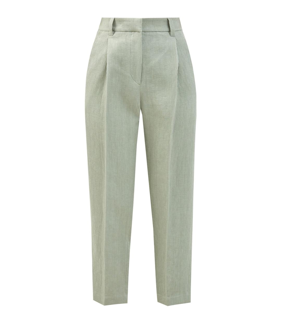 BRUNELLO CUCINELLI Зеленые льняные прямые брюки, фото 1