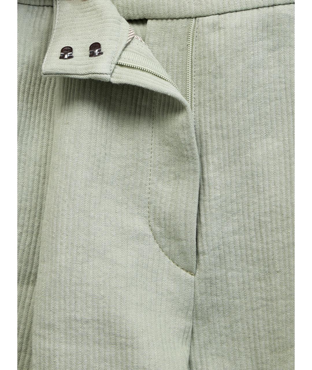 BRUNELLO CUCINELLI Зеленые льняные прямые брюки, фото 7