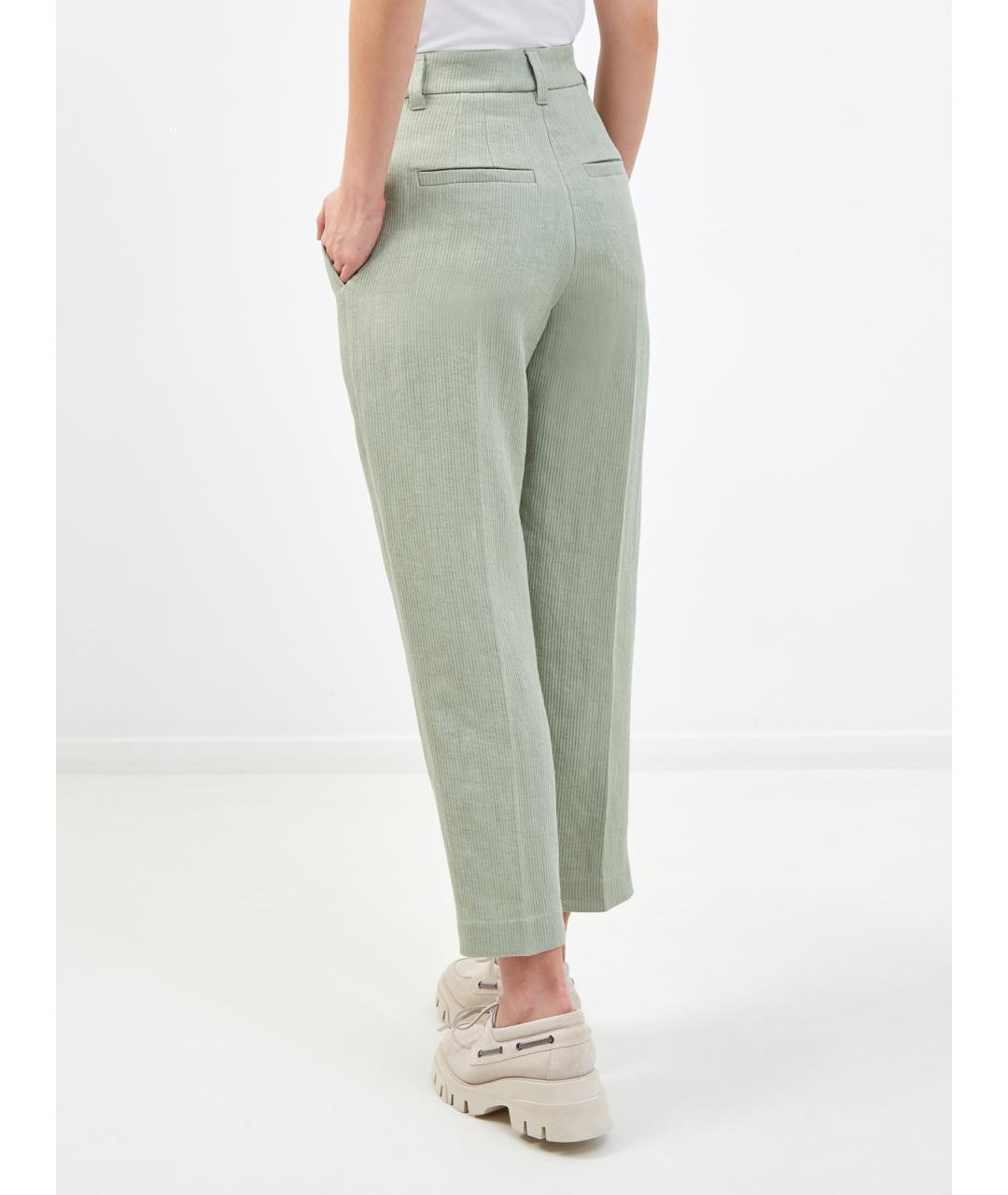 BRUNELLO CUCINELLI Зеленые льняные прямые брюки, фото 4