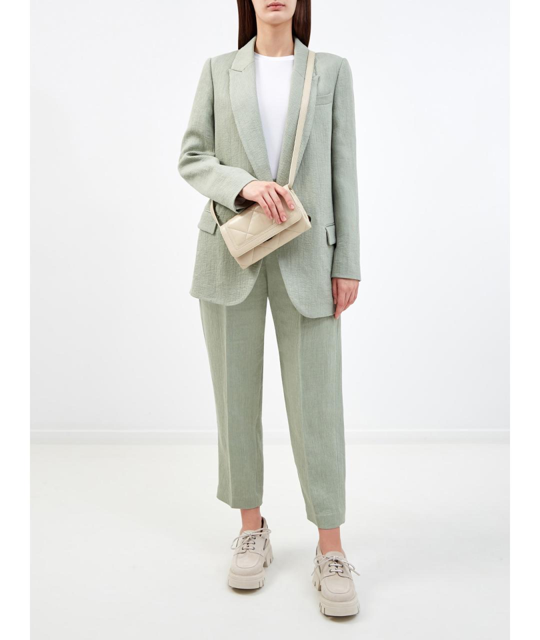 BRUNELLO CUCINELLI Зеленые льняные прямые брюки, фото 2