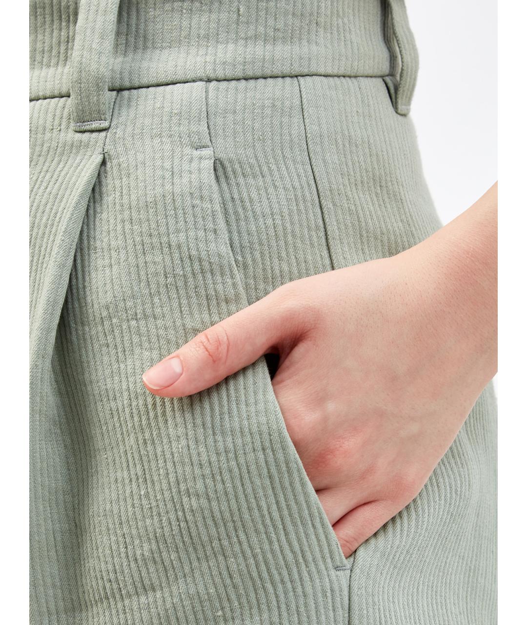 BRUNELLO CUCINELLI Зеленые льняные прямые брюки, фото 5