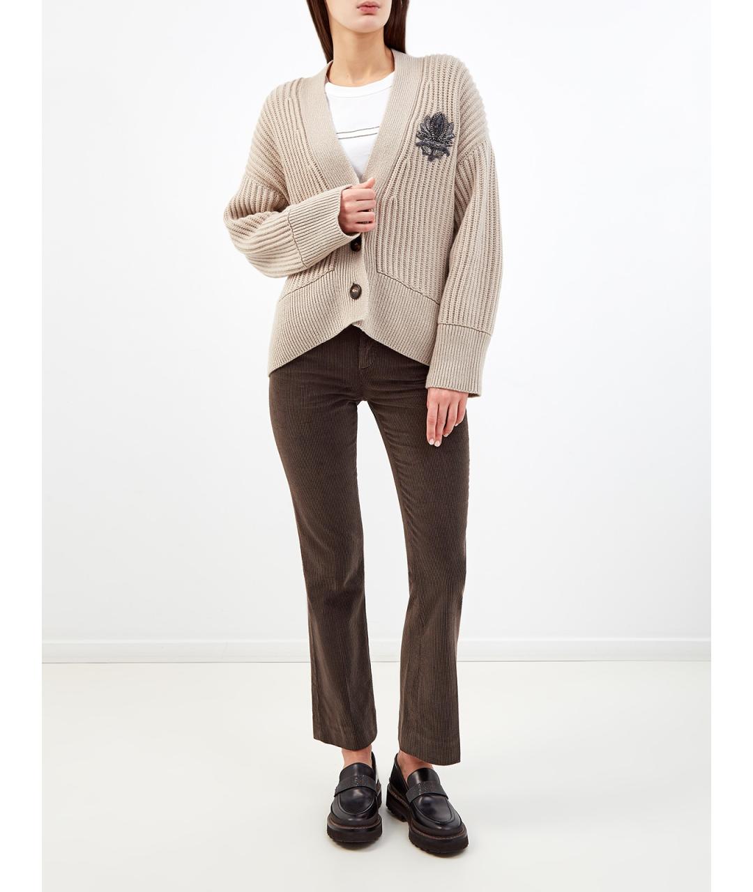 BRUNELLO CUCINELLI Коричневые хлопковые прямые брюки, фото 2