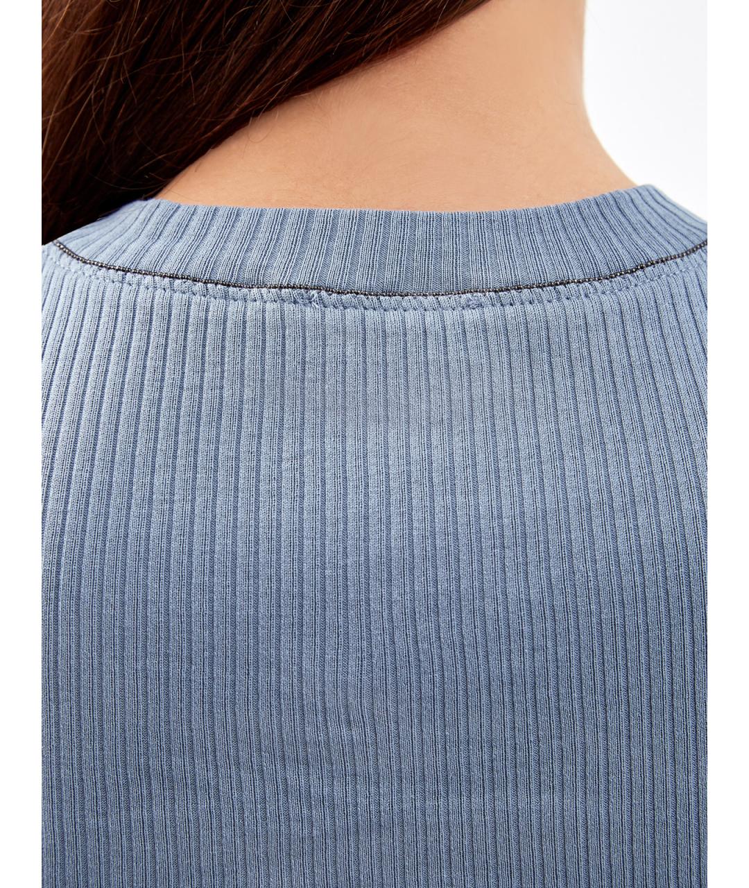 BRUNELLO CUCINELLI Голубая хлопковая майка, фото 5