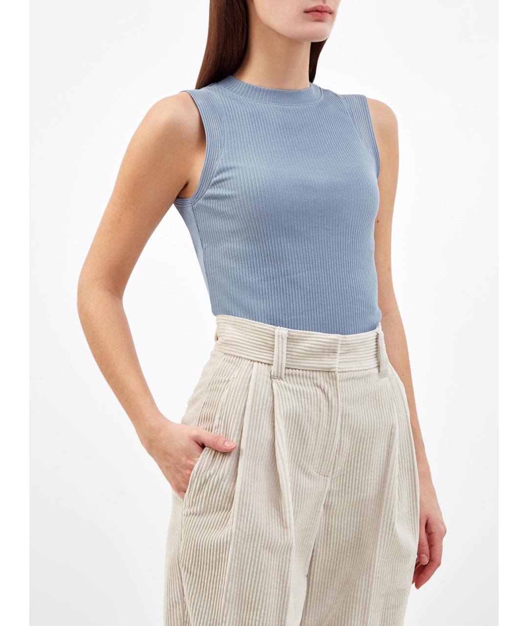 BRUNELLO CUCINELLI Голубая хлопковая майка, фото 3