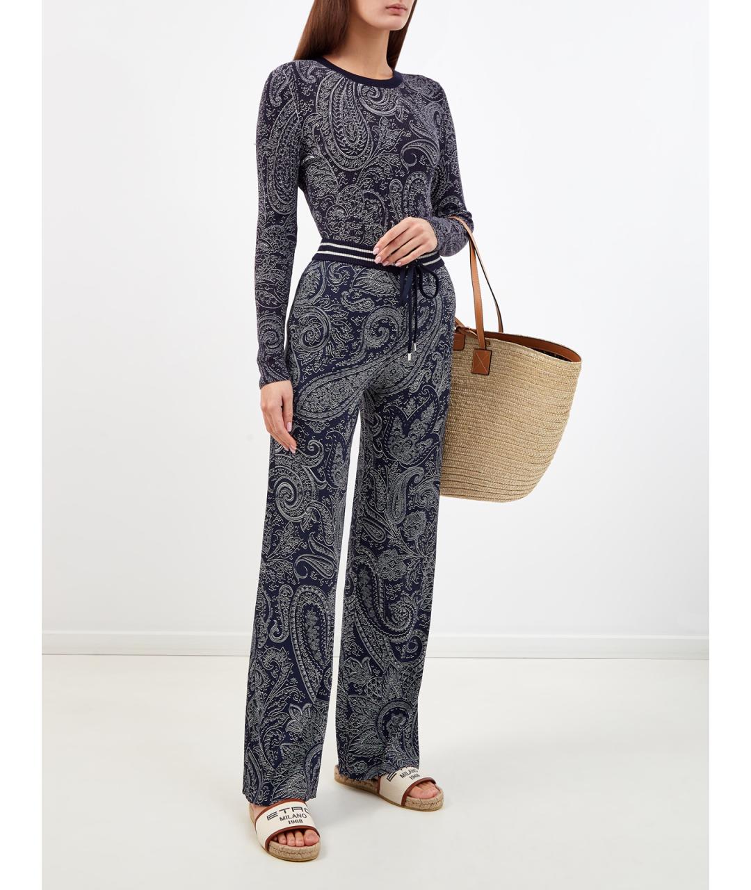 ETRO Синие вискозные прямые брюки, фото 2