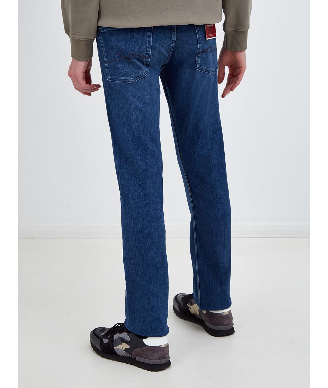 7 FOR ALL MANKIND Синие хлопковые прямые джинсы, фото 4