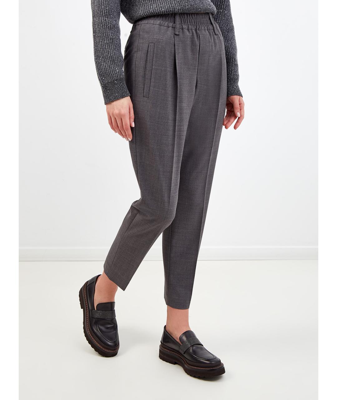 BRUNELLO CUCINELLI Серые шерстяные прямые брюки, фото 3