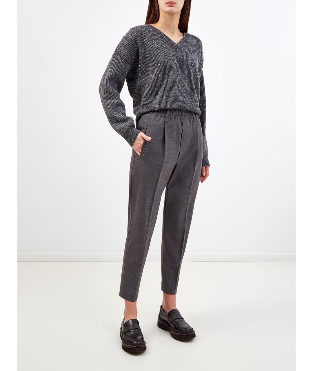 BRUNELLO CUCINELLI Серые шерстяные прямые брюки, фото 2