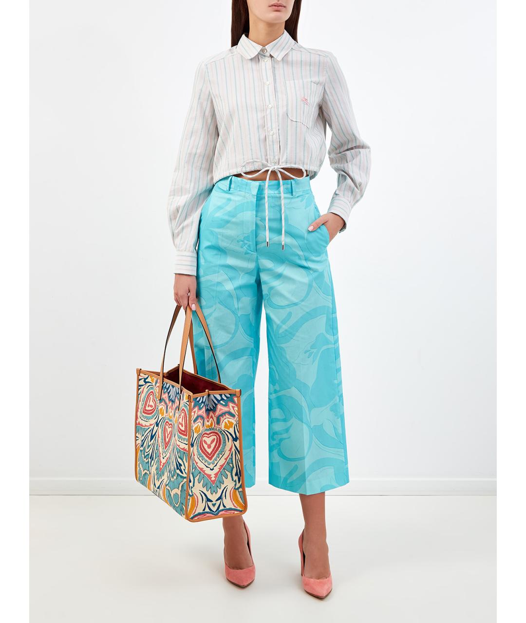 ETRO Голубые хлопковые прямые брюки, фото 2