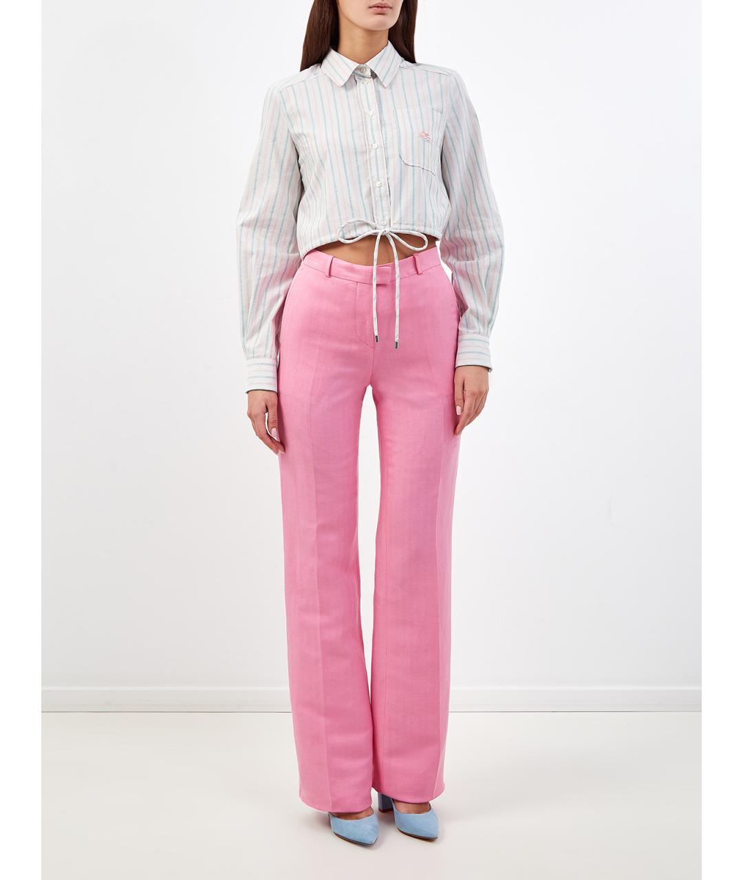 ETRO Розовые льняные прямые брюки, фото 2