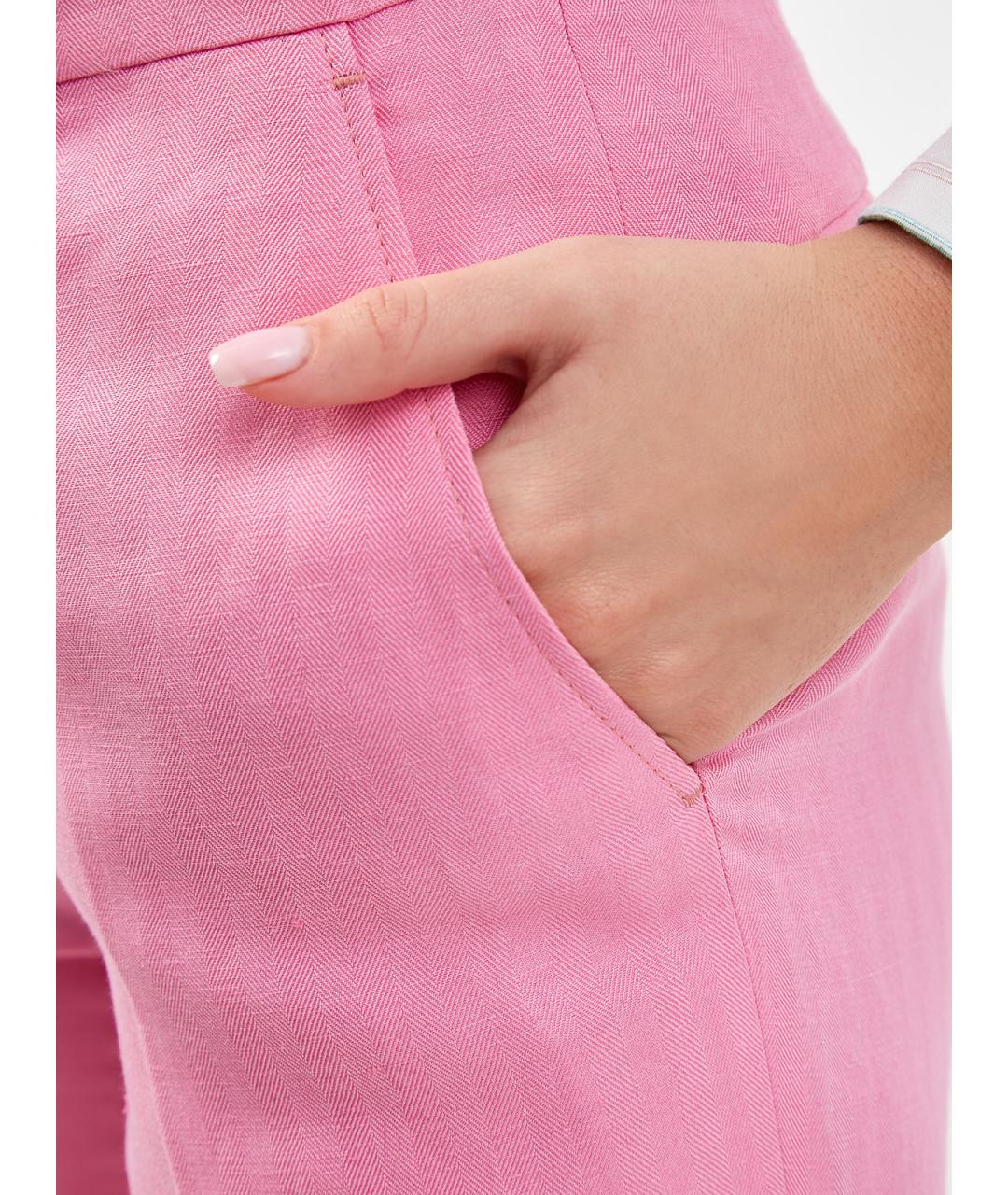 ETRO Розовые льняные прямые брюки, фото 5