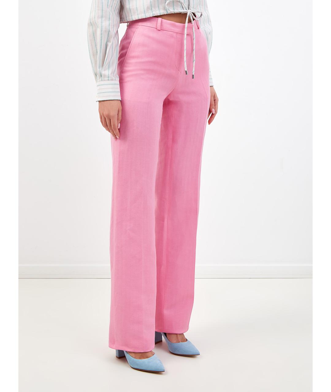 ETRO Розовые льняные прямые брюки, фото 3