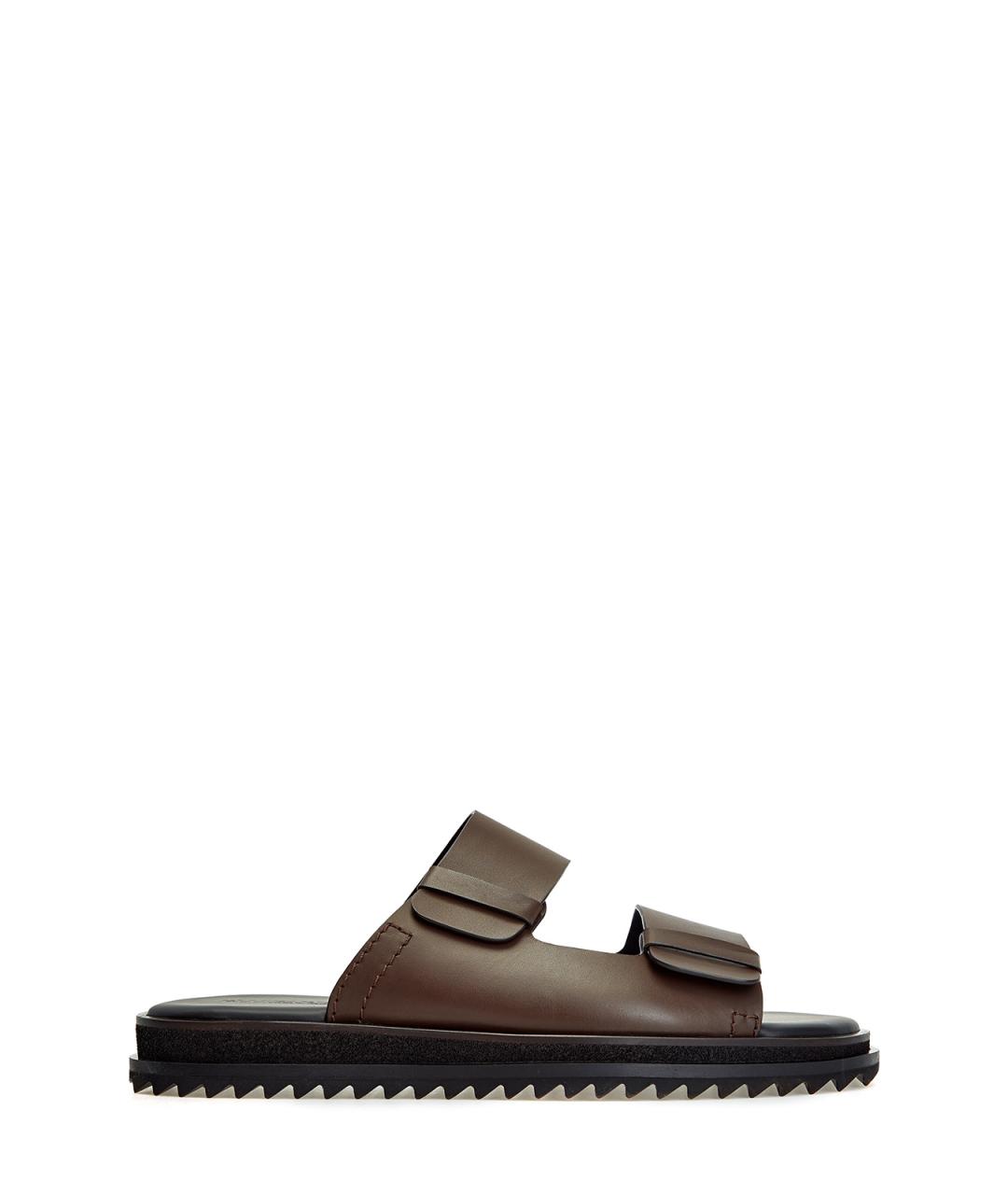 BARRETT Коричневые кожаные шлепанцы, фото 1